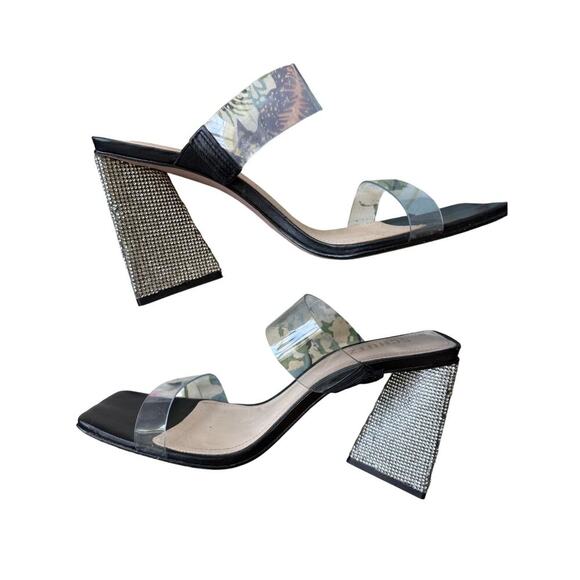 Schutz Ariellen Vinyl Rhinestone Chunky Triangle Platform Heel Sandals size 9.5 - Picture 2 of 8